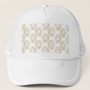Elegant Gold Glitter Tiger Print White Design Trucker Hat