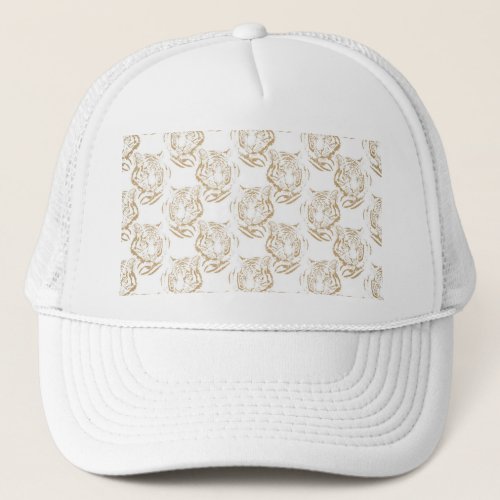 Elegant Gold Glitter Tiger Print White Design Trucker Hat