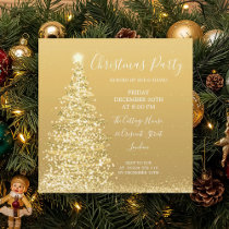 Elegant Gold Glitter Tree Christmas Party  Invitation