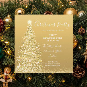 Elegant Gold Glitter Tree Christmas Party  Invitation
