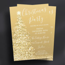 Elegant Gold Glitter Tree Christmas Party   Invitation