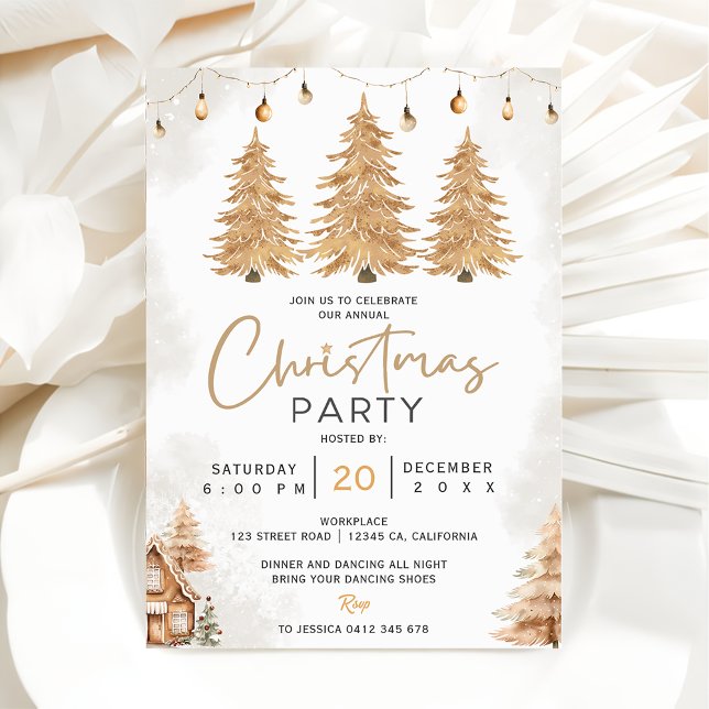 Elegant Gold Glitter Tree Christmas Party Invitation (Creator Uploaded)