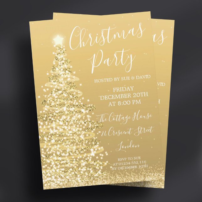 Elegant Gold Glitter Tree Christmas Party   Invitation (Elegant Gold Glitter Tree Christmas Party Invitation)