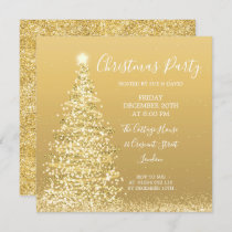 Elegant Gold Glitter Tree Christmas Party  Invitation