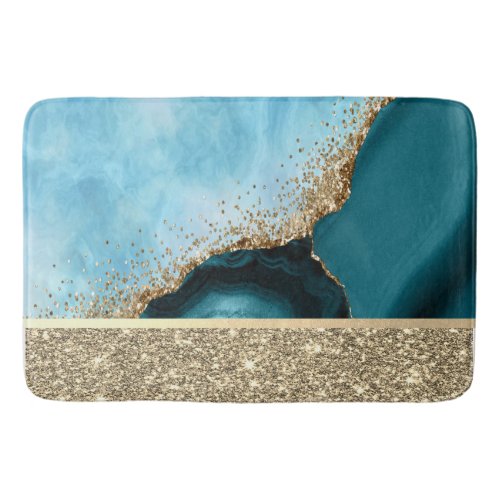 Elegant Gold Glitter Turquoise Marble Bath Mat