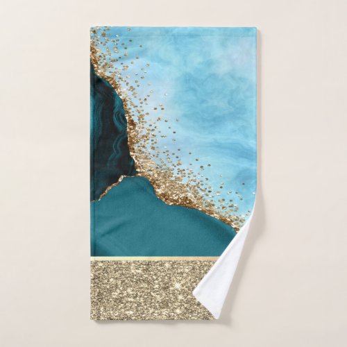 Elegant Gold Glitter Turquoise Marble Bath Towel Set