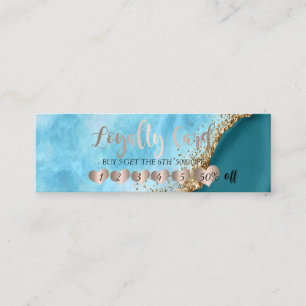 Elegant Gold Glitter Turquoise Marble Hearts Loyalty Card