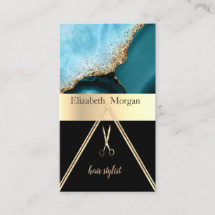Elegant Gold Glitter Turquoise Marble,Scissors Business Card