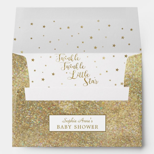 Elegant Gold Glitter Twinkle Twinkle Baby Shower Envelope (Back (Bottom))