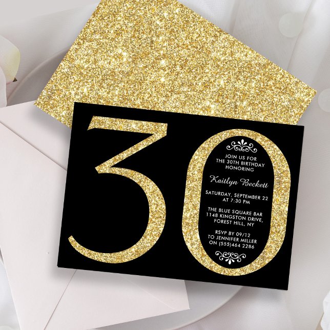 Elegant Gold Glitter Typography 30th Birthday Invitation (Creator Uploaded)