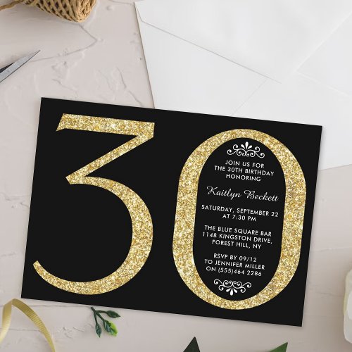 Elegant Gold Glitter Typography 30th Birthday Invitation