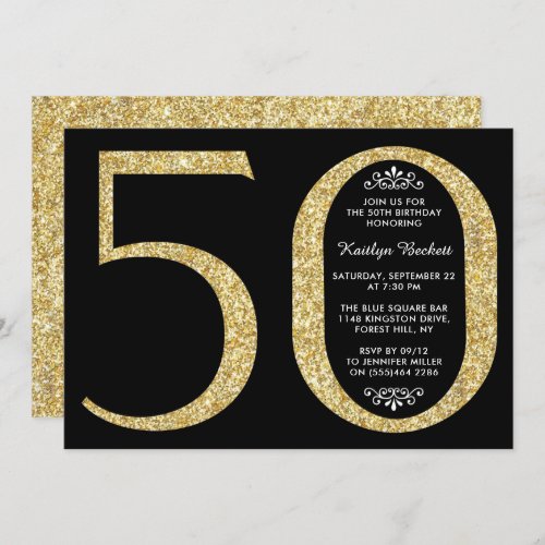 Elegant Gold Glitter Typography 50th Birthday Invitation
