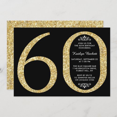 Elegant Gold Glitter Typography 60th Birthday Invitation