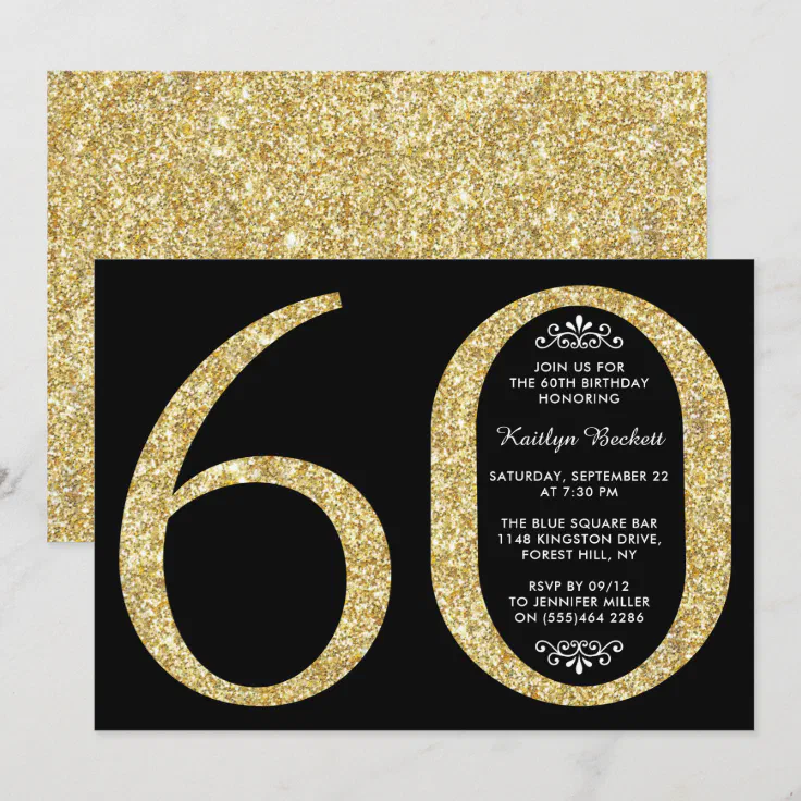 Elegant Gold Glitter Typography 60th Birthday Invitation | Zazzle