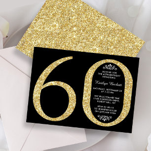 Elegant Gold Glitter Typography 60th Birthday Invitation
