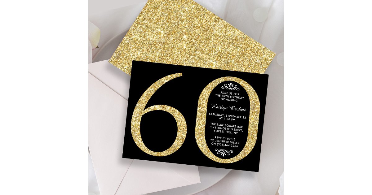 Elegant Gold Glitter Typography 60th Birthday Invitation | Zazzle