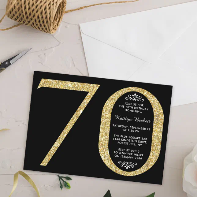 Elegant Gold Glitter Typography 70th Birthday Invitation 