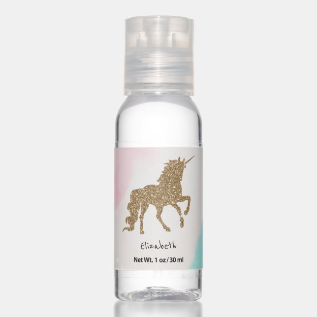 Elegant Gold Glitter Unicorn Hand Sanitizer (Front)
