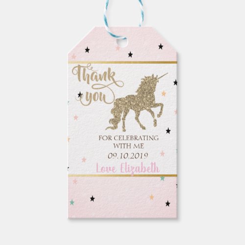 Elegant Gold Glitter Unicorn Stars Dots Gift Tags