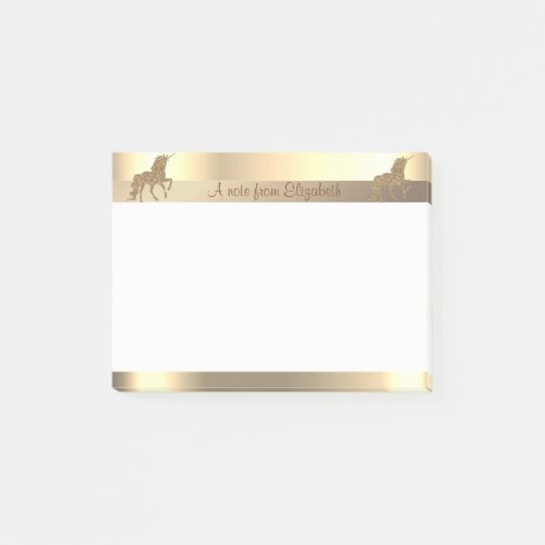 Elegant Gold Glitter Unicorn Stripe _Personalized Post_it Notes