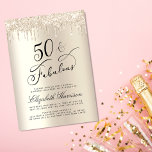 Elegant Gold Glitter Virtual 50th Birthday Party  Invitation<br><div class="desc">Celebrate her 50 years of sparkle with an elegant gold glitter birthday party invitation 🎉 🎂 🥂 Elegant and chic personalized 50th virtual birthday party invitation featuring "50 & Fabulous" written in a stylish script against a champagne gold faux foil background, with gold faux glitter dripping from the top. You...</div>