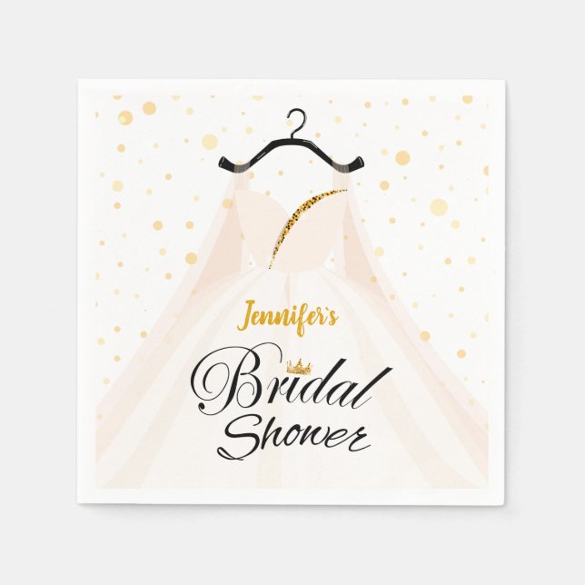 Elegant Gold Glitter Wedding Dress Bridal Shower Napkins (Front)