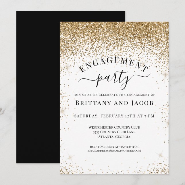 Elegant Gold Glitter Wedding Engagement Party Invitation (Front/Back)