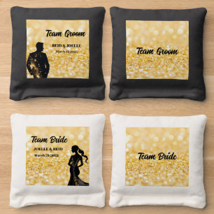 Elegant Gold Glitter Wedding  for Bride and Groom Cornhole Bags