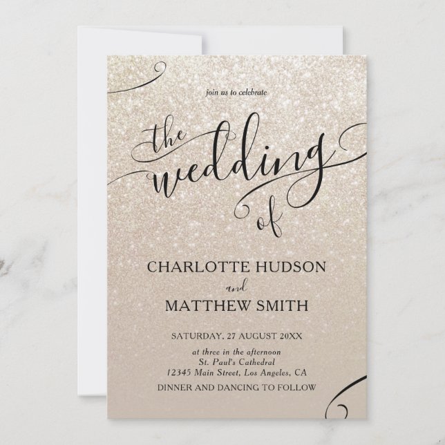 Elegant Gold Glitter Wedding Invitation  (Front)