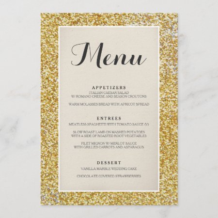Elegant Gold Glitter Wedding Menu Card