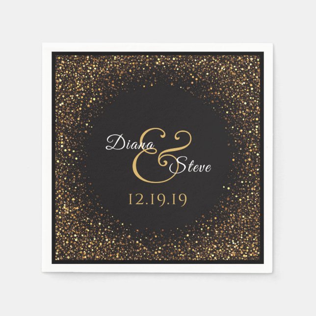Elegant Gold Glitter Wedding Monogram Napkins (Front)