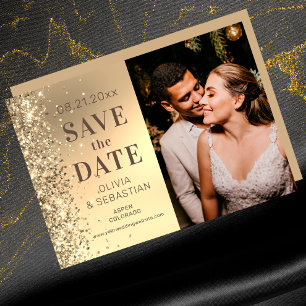 Elegant Gold Glitter Wedding Photo Save The Date