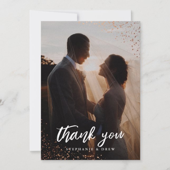 Elegant Gold Glitter Wedding Photo Thank You Card (Front)