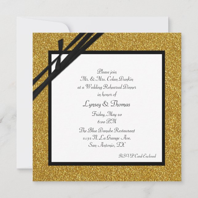 Elegant Gold Glitter Wedding Rehearsal Dinner Invitation (Front)