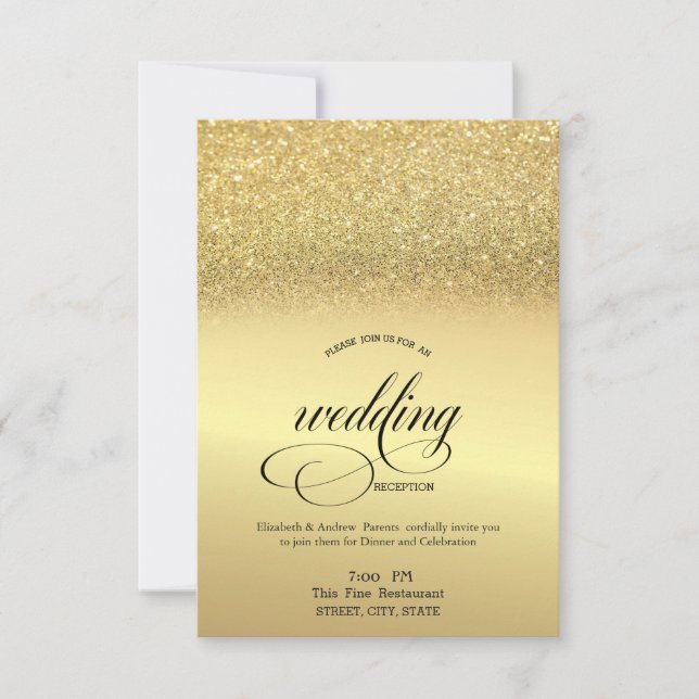 Elegant Gold Glitter Wedding Rehearsal Dinner   Invitation (Front)