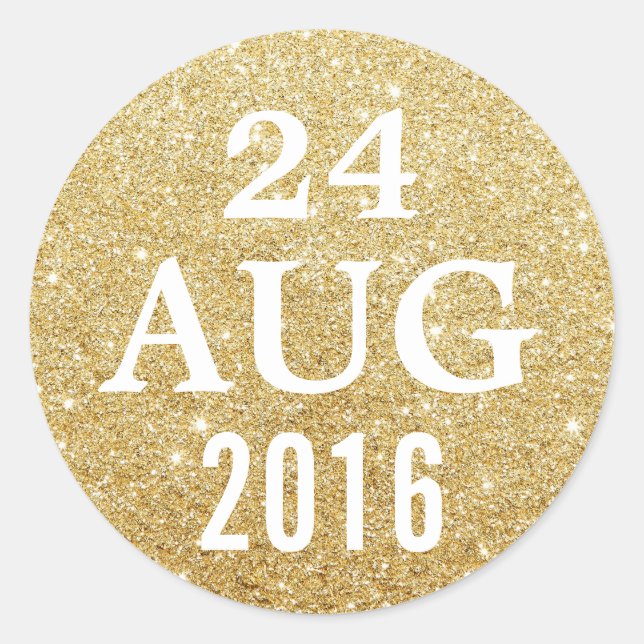 Elegant Gold Glitter Wedding Save the Date Classic Round Sticker (Front)