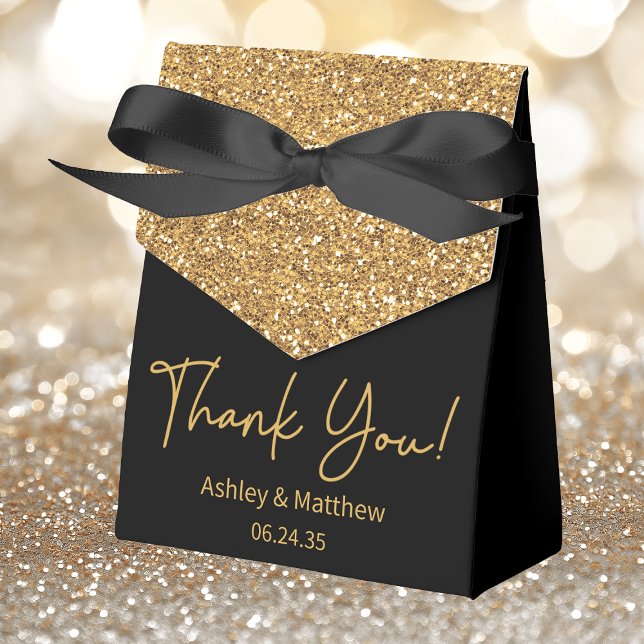 Elegant Gold Glitter Wedding Thank You Favor Boxes (Creator Uploaded)