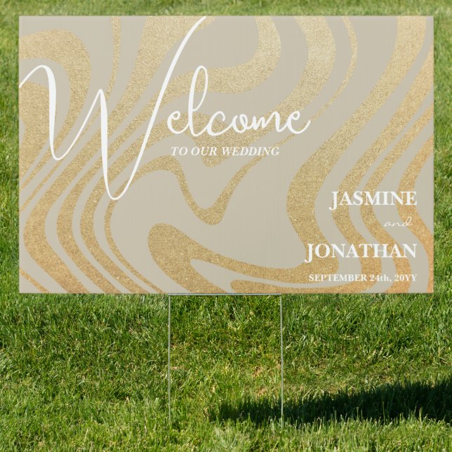 Elegant Gold Glitter Wedding Welcome Sign (Insitu)