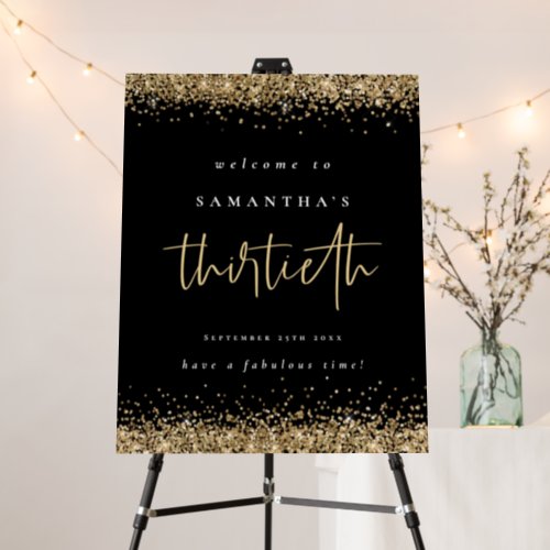 Elegant Gold Glitter Welcome 30th Birthday Black Foam Board