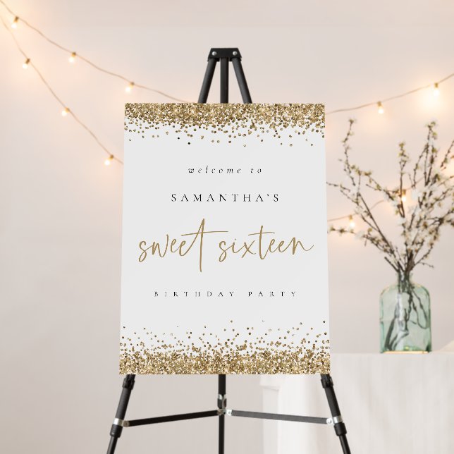 Elegant Gold Glitter Welcome Sweet Sixteen Party Foam Board (In Situ (Stand))