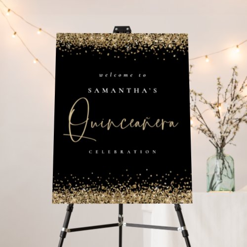 Elegant Gold Glitter Welcome to Quinceaera Black Foam Board