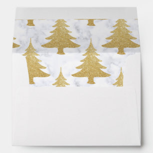 Elegant Gold Glitter & White Marble Christmas Tree Envelope