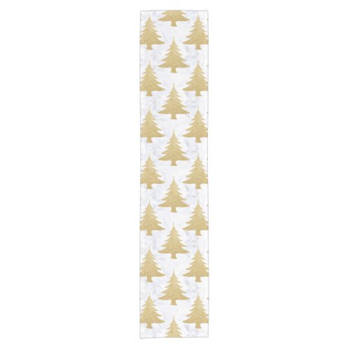 Elegant Gold Glitter  White Marble Christmas Tree Short Table Runner