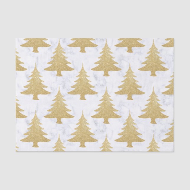 Elegant Gold Glitter & White Marble Christmas Tree Tissue Paper (Front)