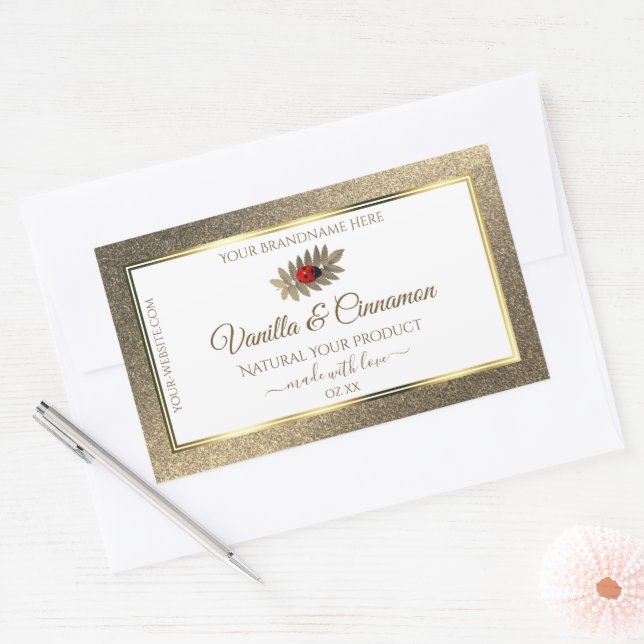 Elegant Gold Glitter White Product Labels Ladybug (Envelope)