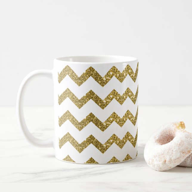 Elegant Gold Glitter & White Stripes Mug (With Donut)