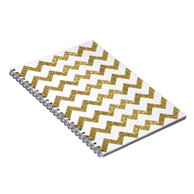 Elegant Gold Glitter & White Stripes Notebook (Right Side)