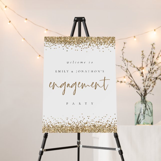 Elegant Gold Glitter White Welcome to Engagement Foam Board (In Situ (Stand))