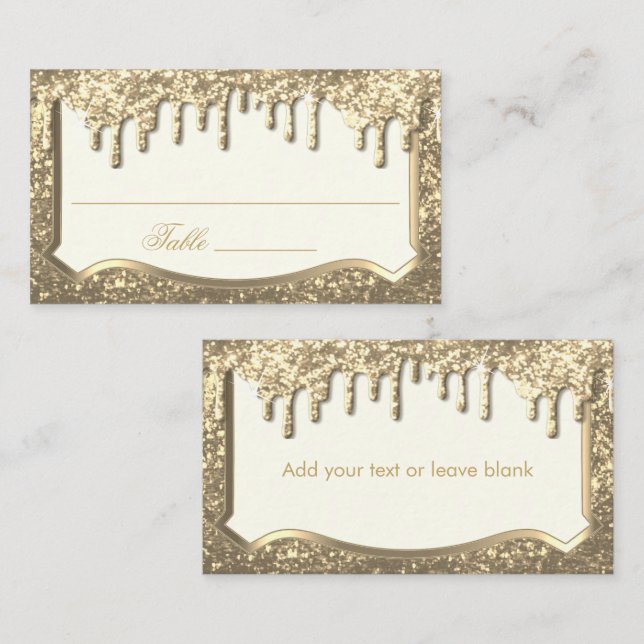 Elegant Gold Glitter with a Gold Drip Design Place Card (Front/Back)