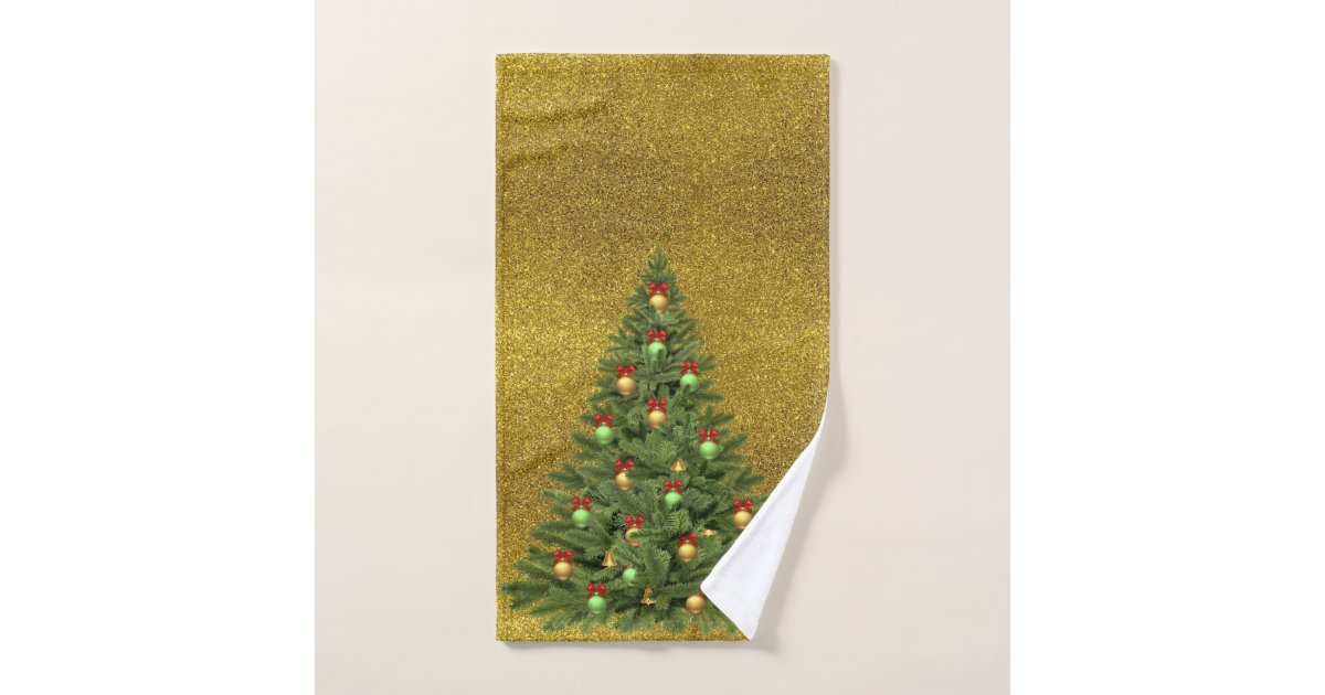 Elegant Gold Glitter with Christmas Tree Hand Towe Hand Towel Zazzle